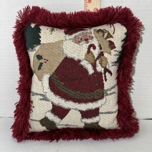 Riverdale Christmas Santa Claus‎ Tapestry Throw Pillow Burgundy Fringe